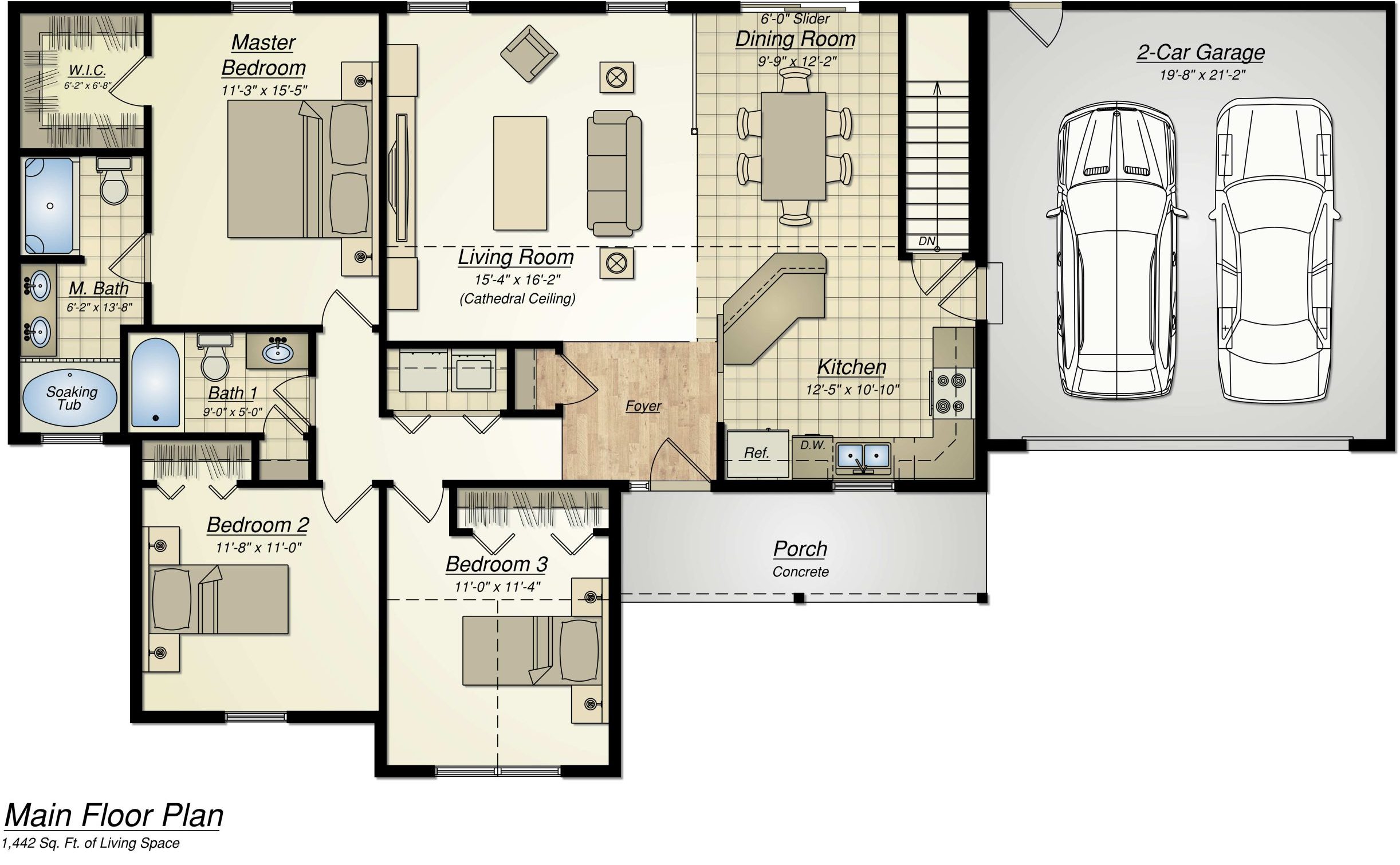 Main Floor Plan blueprint 1,442 Sq Foot Living Space